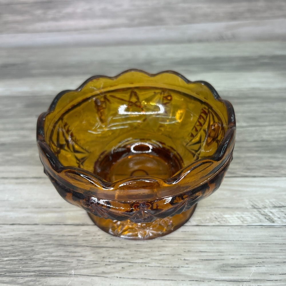 Vintage Indiana Glass Amber Stars & Bars Fairy Lamp Light Base Only - Picture 2 of 7